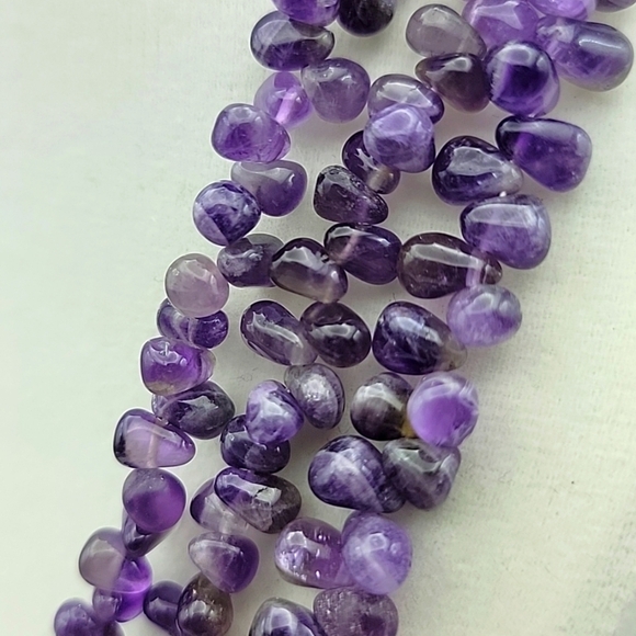 600 Cts Natural 3 Strand Purple Amethyst Beads Natural Gemstone Beaded Necklace - Picture 5 of 9